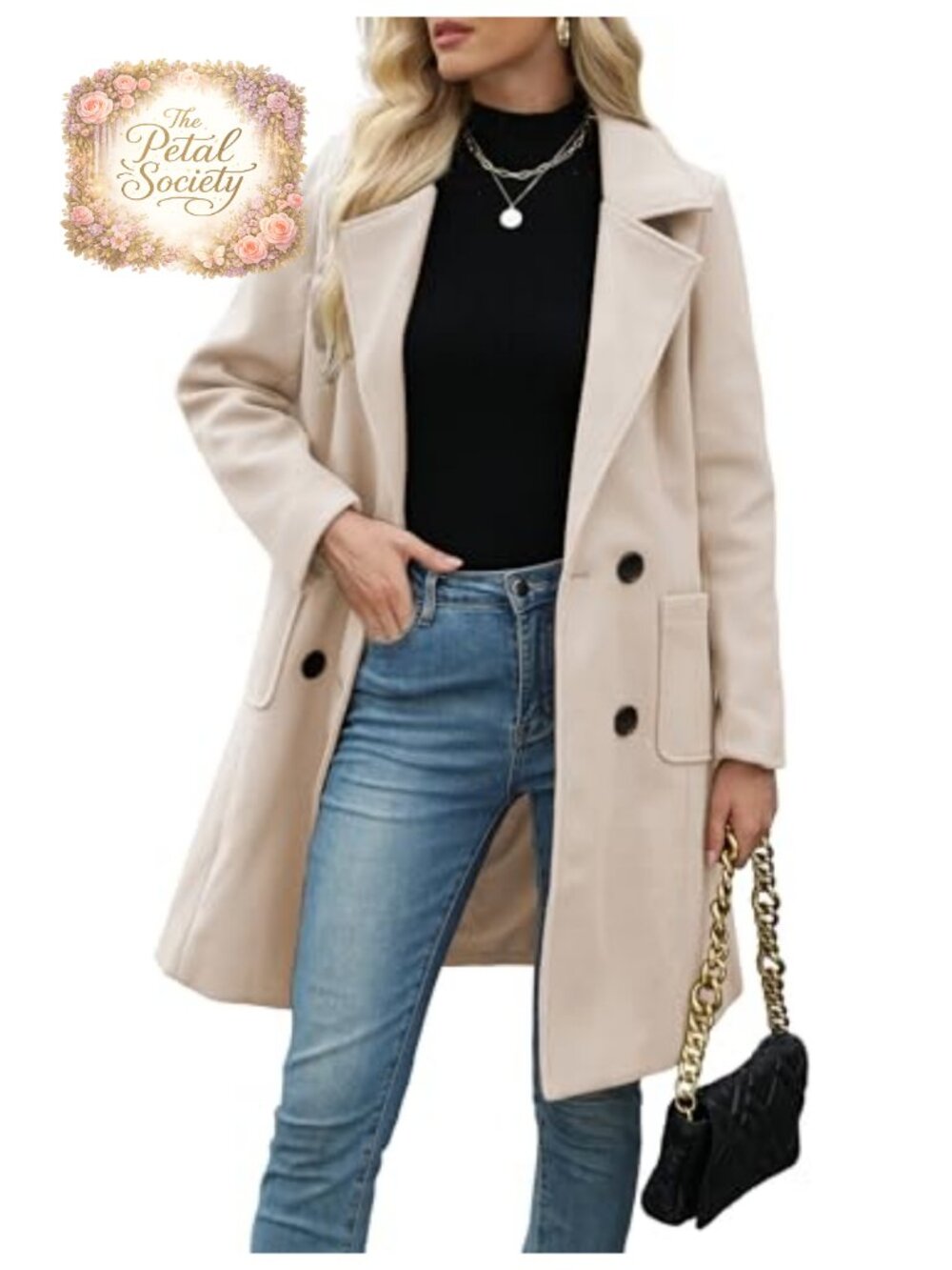 Wool Blend Mid-Long Coat Notch Double-Breasted Lapel Winter Outwear